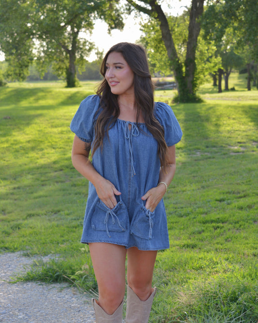 Boots & Bows Denim Romper