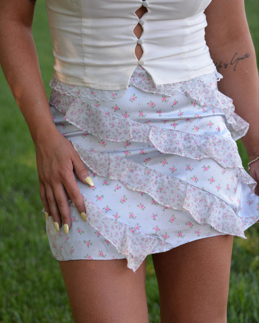 Rose Ruffle Mini Skirt