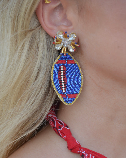 Touchdown Twinkle Earrings - Blue/Red