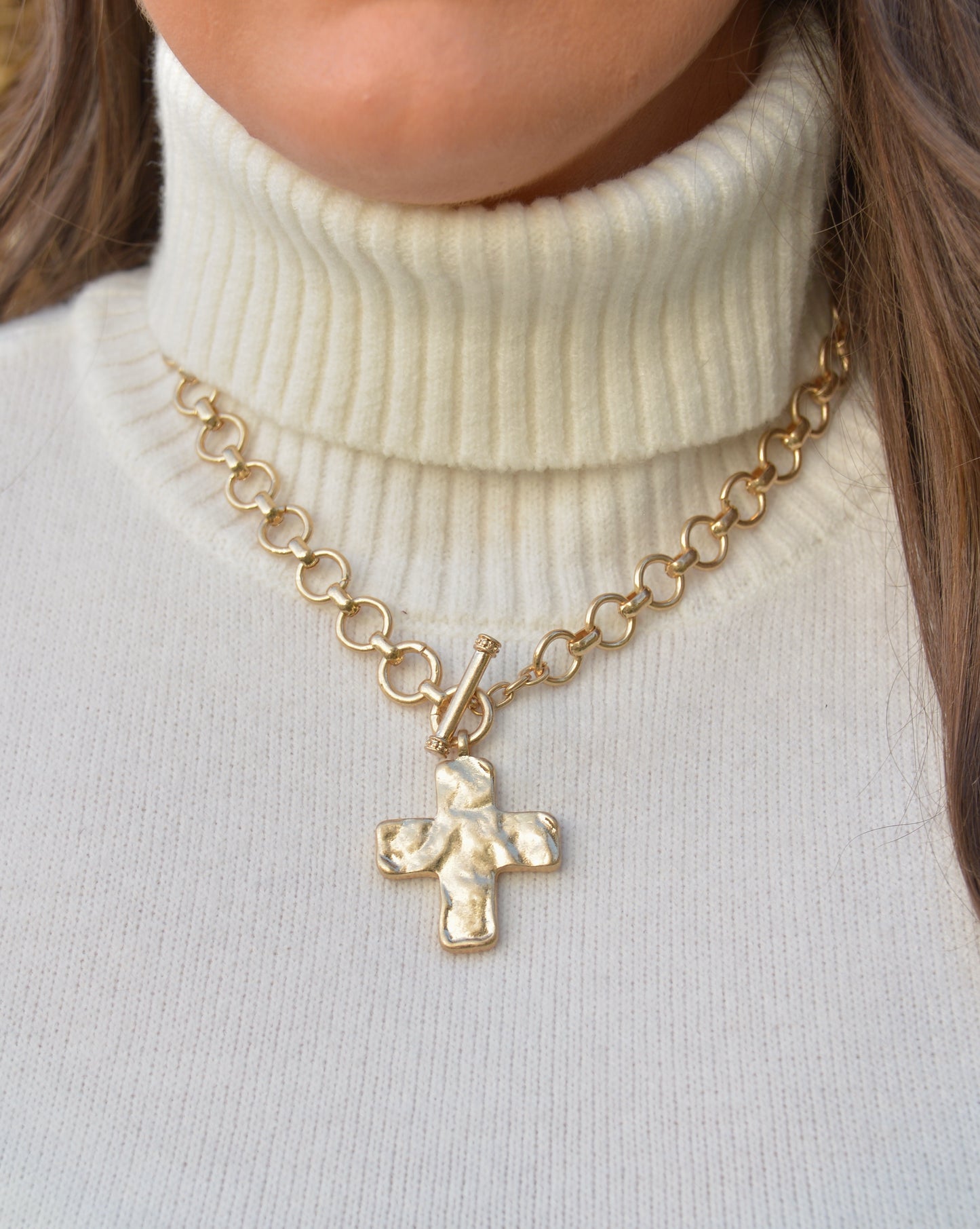 Hammered Cross Necklace